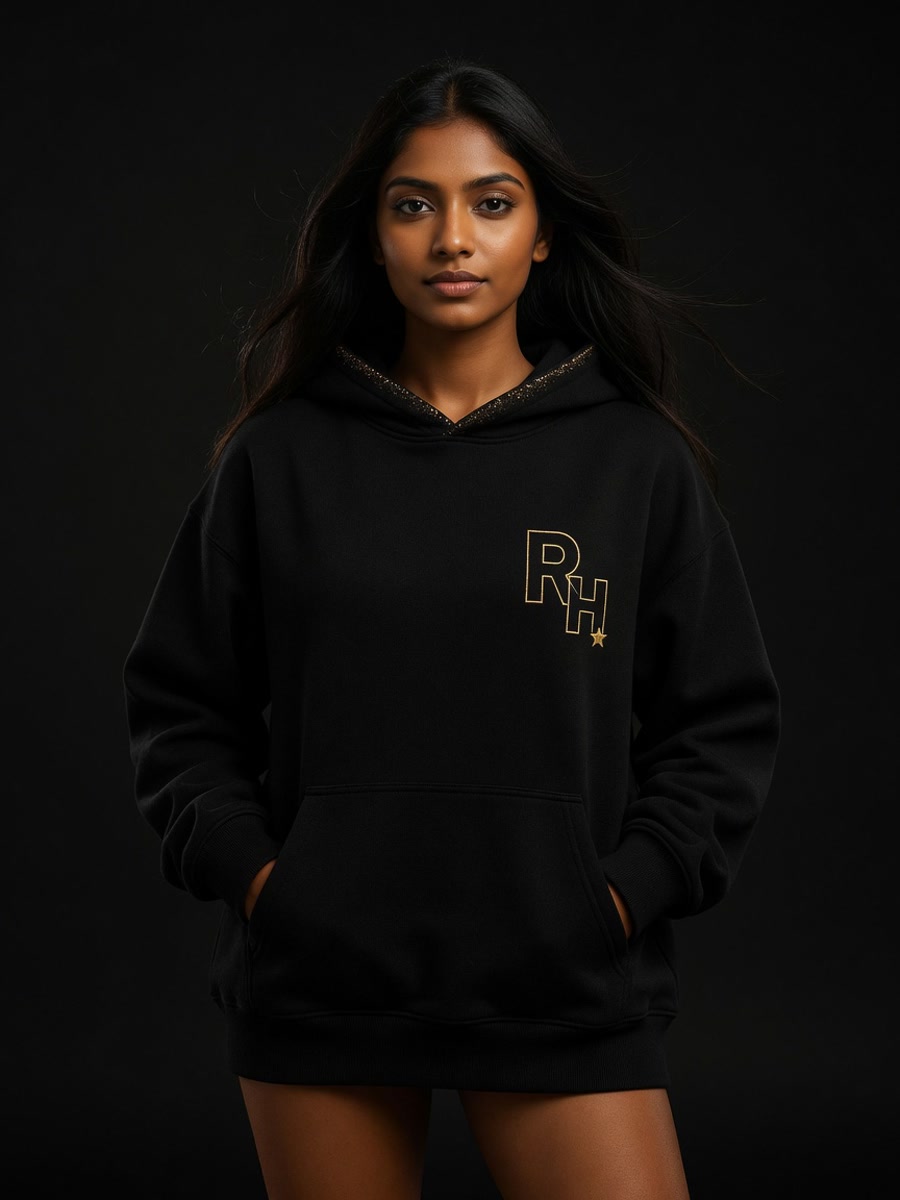 Model wearing Gaze Hoodie front view